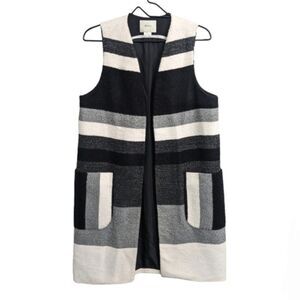 Elevenses by Anthropologie Wool Blend Black Gray Colorblock Long Vest Pockets M